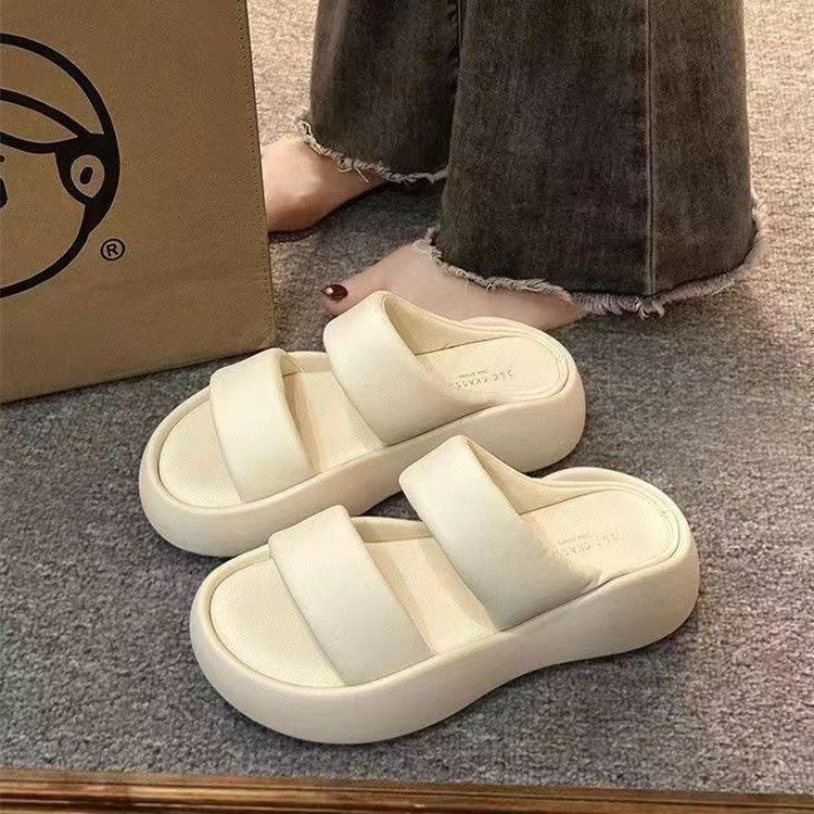 Thick-soled Soft Leather Slippers, Wear Summer New High-end One-word Casual Sandals