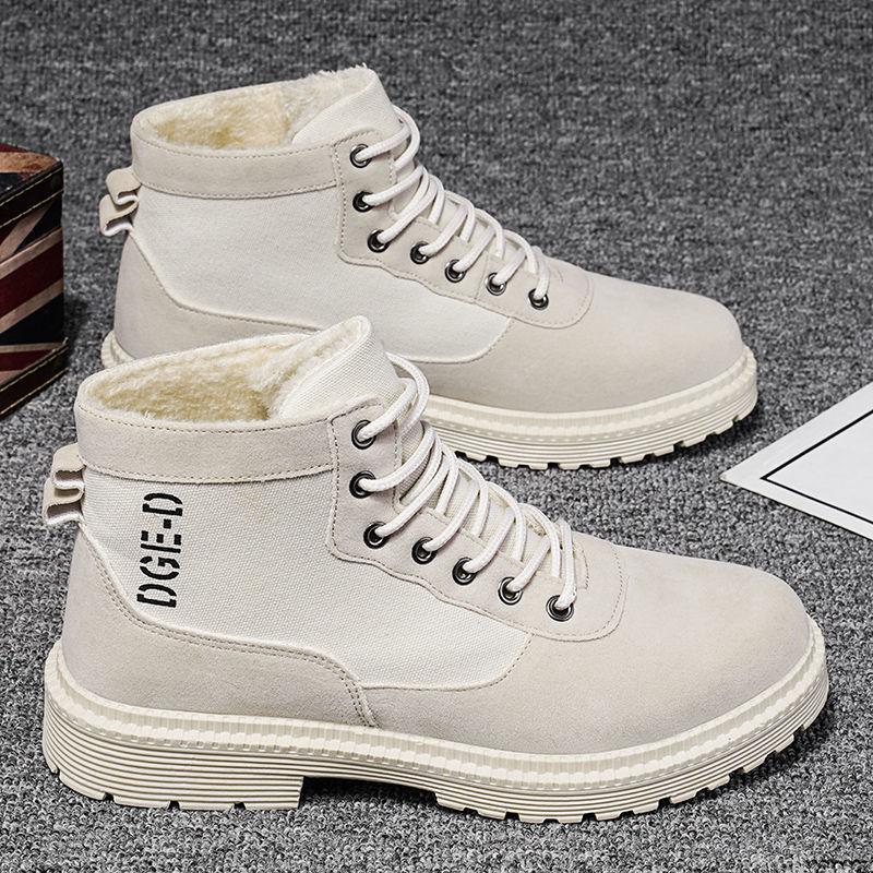 Мужская зимняя обувь на шнуровке большие размеры 39-46 теплые ботильоны ботинки Hombre из кожи теплые плюшевые кроссовки большие размеры 39 бежевый 6829₽