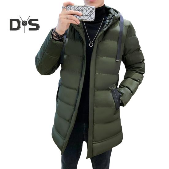 

Мужское хлопковое пальто с капюшоном, длинным рукавом, застежкой-молнией, однотонная куртка с карманами, утолщенная стеганая верхняя одежда средней длины M армия зеленый