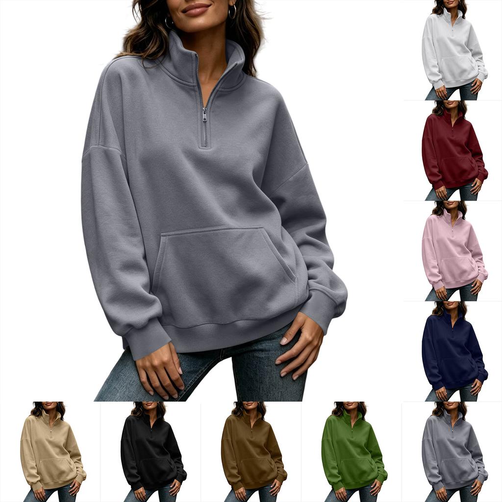 Women's Casual Half Zip Long Sleeve Pocket Hoodie