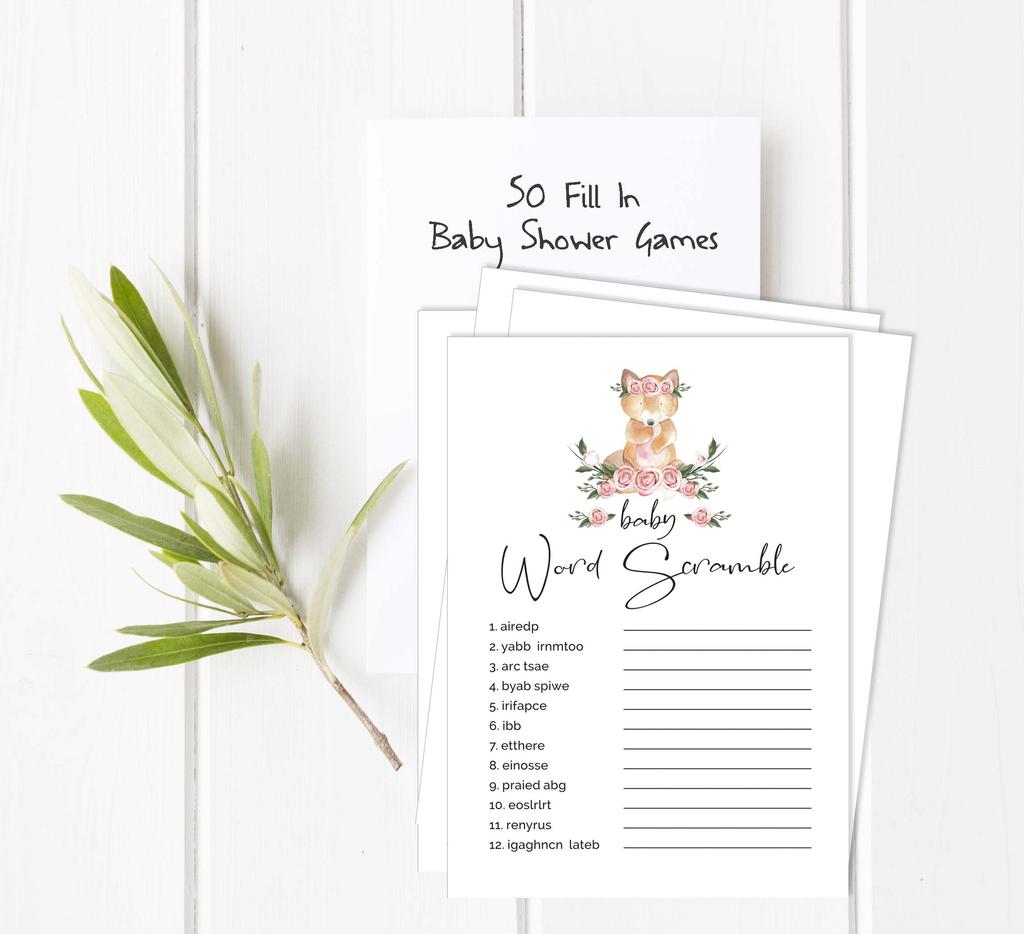 Inkdotpot Fox Animal Baby Shower Game Set Of 50 BabyA  AlphabetA  ABCA  Game Gender Neutral Party