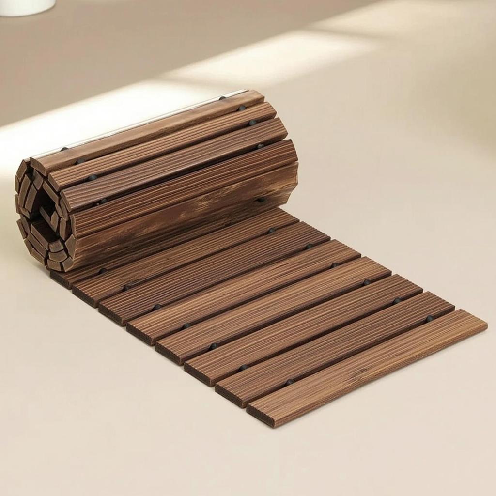 Roll-up Wooden Walkway Rustic Roll-out Garden Mat Outdoor for Lawn