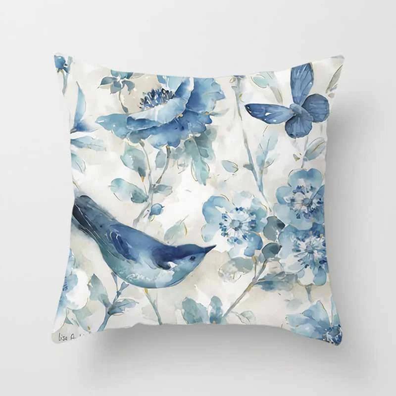 Plant Blue Print Pillowcase Living Room Office Home Pillowcase Car Ornaments