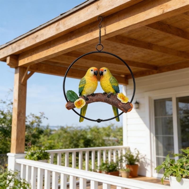 Hanging Parrots Statue Sculpture Perching On Branch Patio Garden Lawn Decors Nature Lover Tropicals Bird Collectors