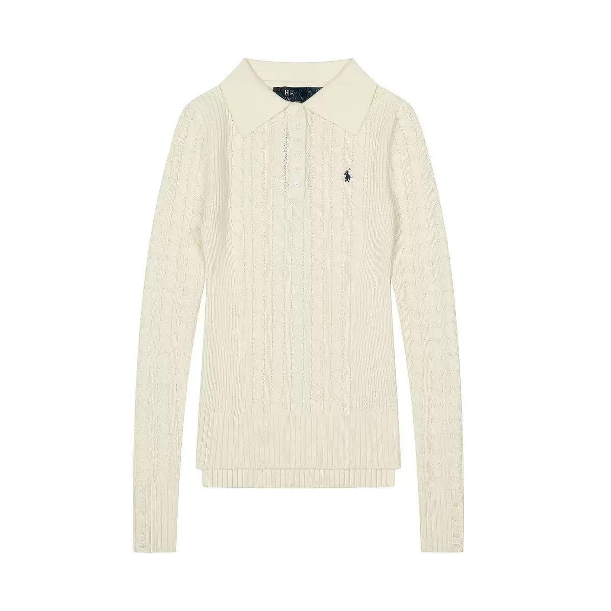 

LUXEON Ribbed Knit Sweater with Buttons for Women, Polo Collar, Long Sleeve Pullovers, Chic Tops, Female Fashion S бежевый