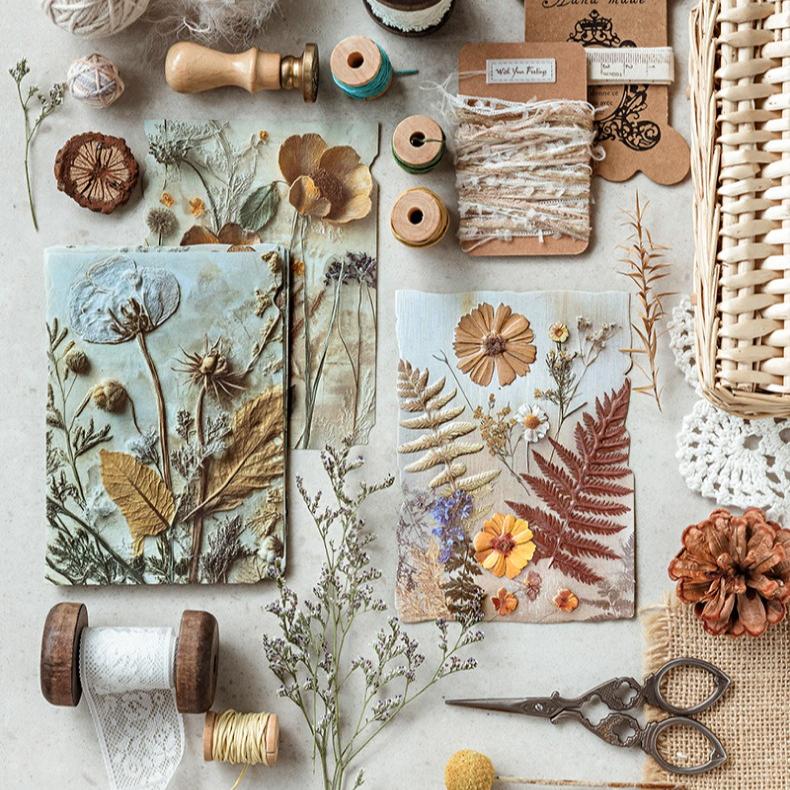 1PC Retro Embossed Plant Material Paper Flower and Grass Love Letter Series Handbook Pain Package Millet DIY Background Base Paper