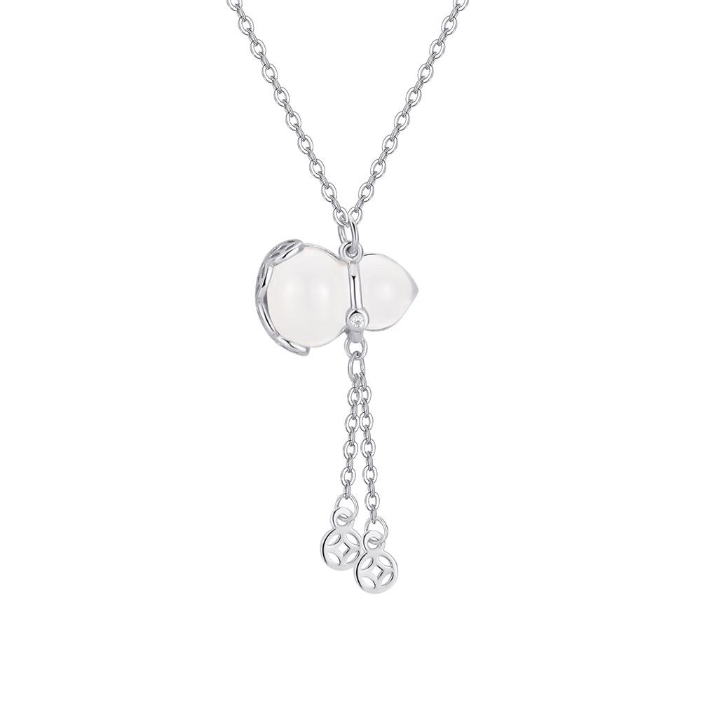 2025 Valentine's Fu Lu Gourd Pure Silver Chalcedony Pendant Necklace for Women