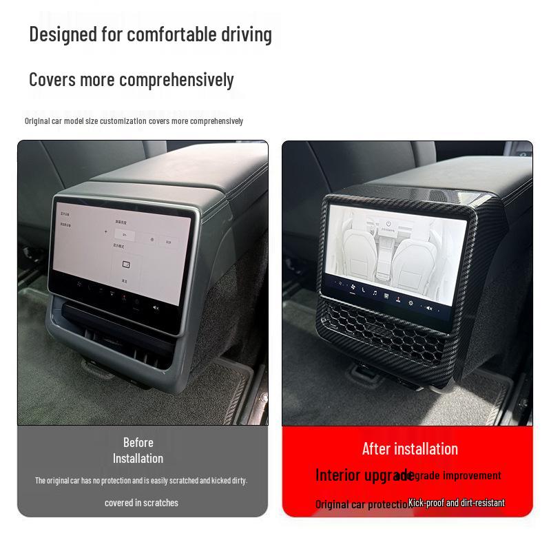 Updated Model 3 Rear Air Vent, Screen Protector, Rear Seat Anti-Kick Guard, and Interior Trim Kit.