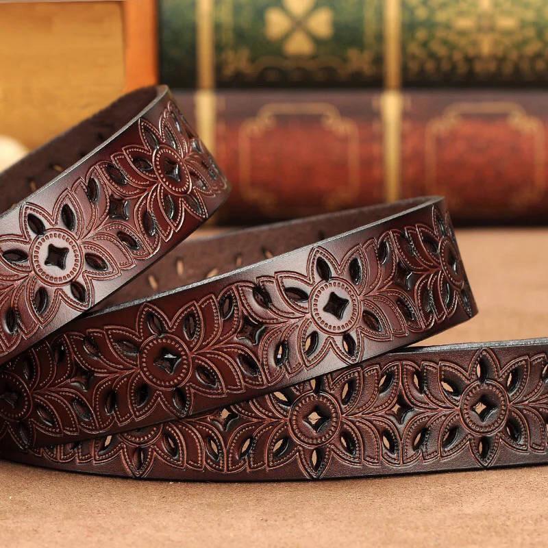 New Fashion Hollow Pattern Belt Ladies Trendy Waistband Genuine Woman Belt Classic Pin Buckle Imitation Leather Strap Skirt