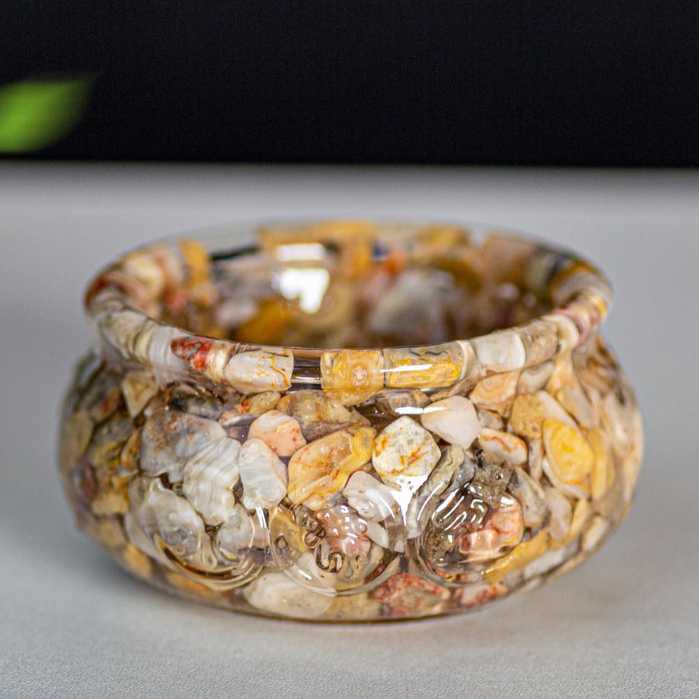 Resin Filled Natural Crystal Wealth Bowl With Handcrafted Decor For Home Gift Giving
