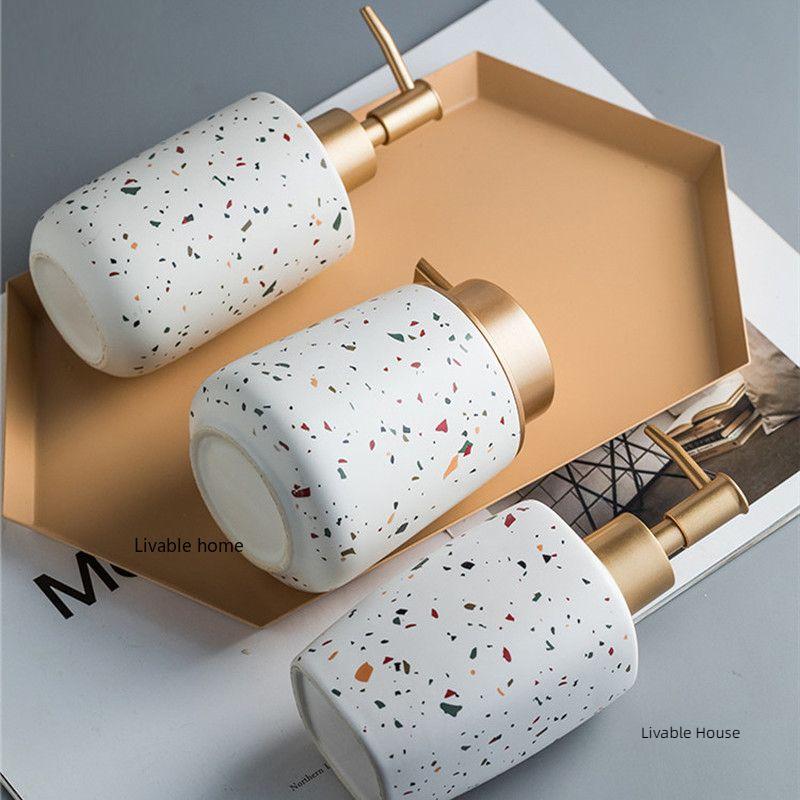 Keramik Tragbare Seifenspender Handwaschflasche Terrazzo-Muster Lotionflasche Seifenflasche Badezimmer-Seifenspender