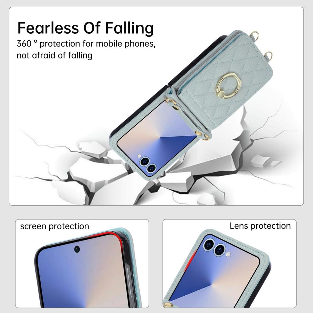 Crossbody Ring Stand Phone Case for Samsung Galaxy Z Flip 8 7 6 5 4 3 5G Flip7 FE Flip8 Lanyard Wallet Cards Slots Leather Cover