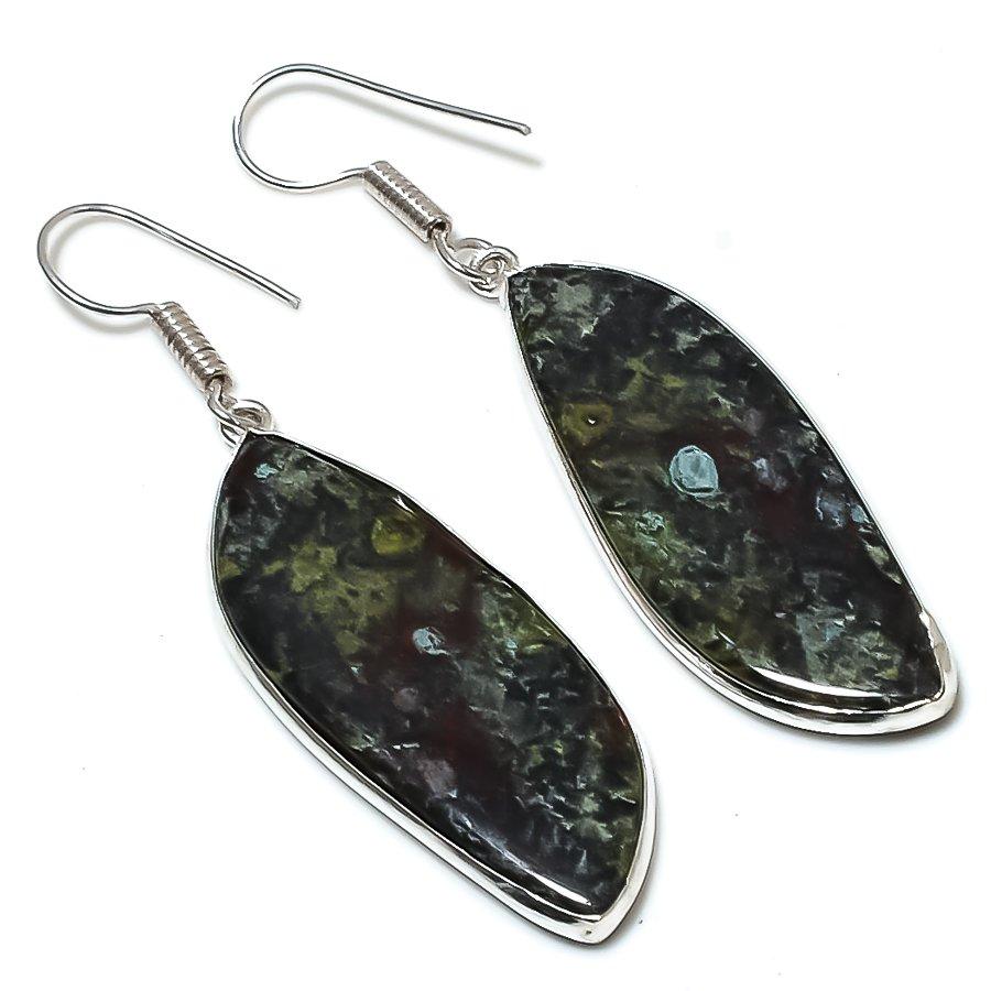 

Серьги ручной работы из стерлингового серебра 925 пробы с натуральным драгоценным камнем драконьей яшмы 2,29 дюйма I8T96