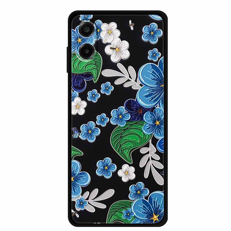 3D Silicone Case For Samsung Galaxy A07 4G Case Relief Emboss Flowers Black Soft Back Cover Coques For Samsung Galaxy A17 Cases