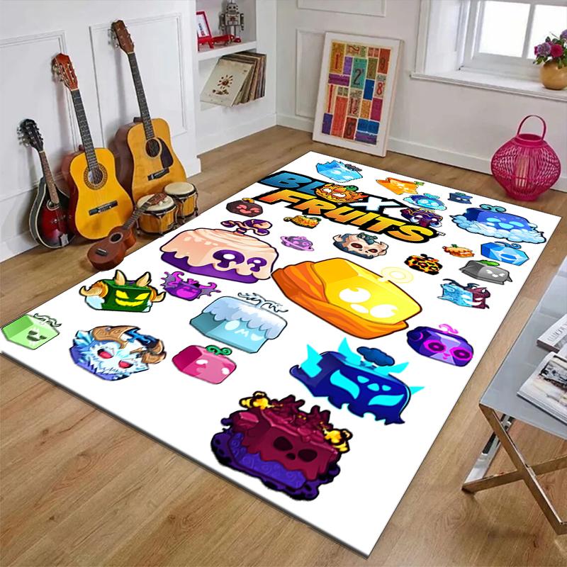 Tapis en Polyester Blox Fruit, Tapis d'Intérieur Doux pour Chaise de Bureau, Salon, Bureau d'Ordinateur - Design de Tapis Décoratif pour Bureau à Domicile