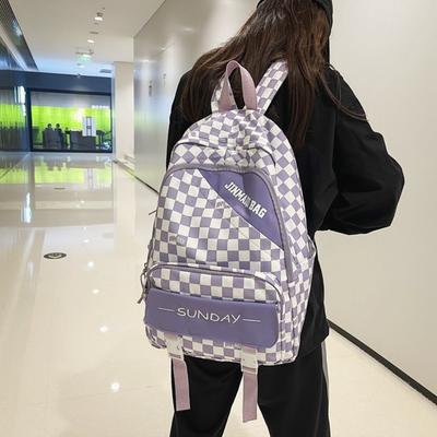 Korean Version Backpack Checkerboard Junior and High School Students Make-up Schoolbag Large Capacity Lightweight Leisure Outdoor Travel Backpack