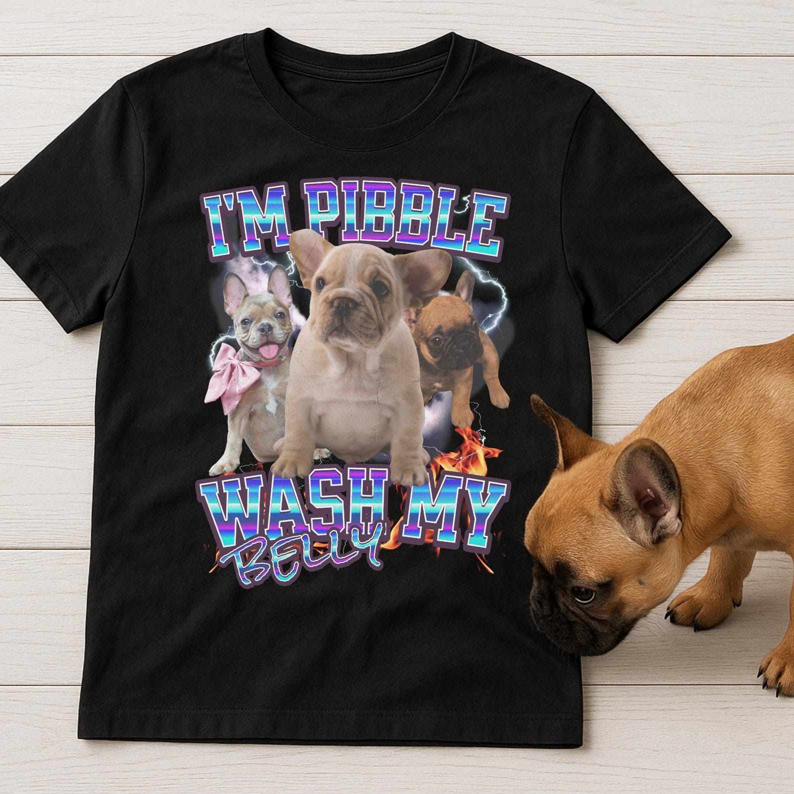 Funny French Bulldog Graphic Tee – “Wash My Belly” Dog Lover Gift S