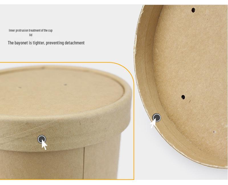 Disposable Kraft Paper Soup Bowl with Lid - Thickened Round Takeaway Meal Box for Porridge and Lunch