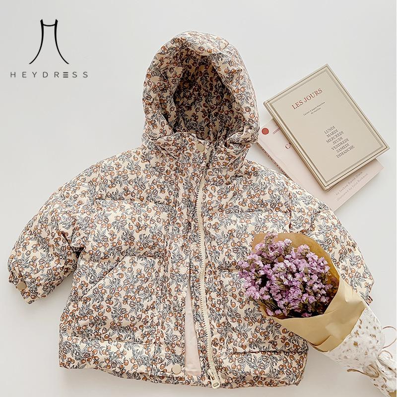 Neue Winter-Daunenjacke für Kinder, koreanisches Blumenmädchen, niedlicher westlicher Stil, kältebeständige warme Jacke für Babys