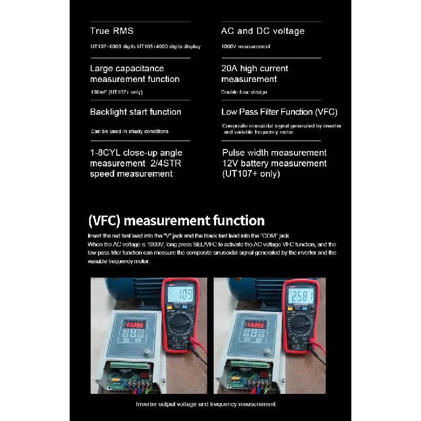 UNI-T UT105+ UT107 Plus Automotive Multimeter with Tachometer Engine Speed RPM VFC Tester Professional Digital Car Multi Meter