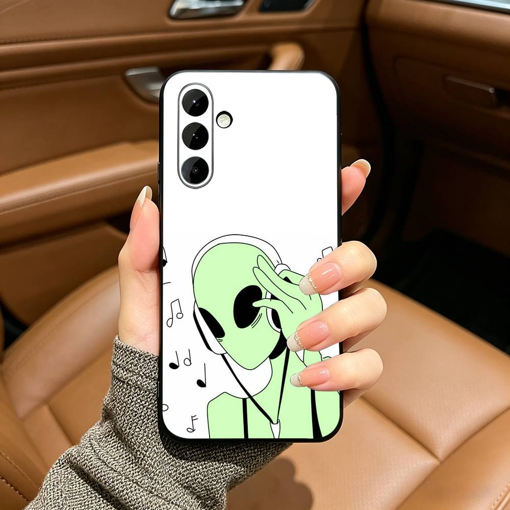 Cute Cartoon Alien Soft Silicone phone Case for Samsung Galaxy A73/A71/A72/A70/A53/A52/A51 - Black