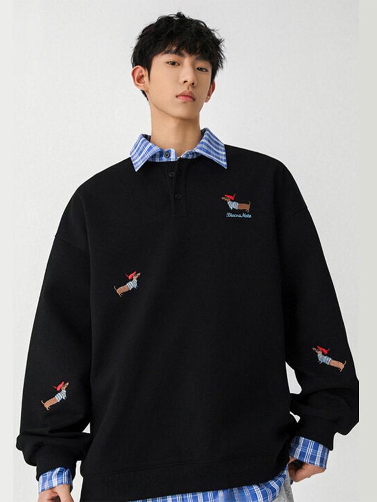 Felpa con cappuccio e polo da uomo alla moda in stile americano con ricamo di bassotto, Top autunnale da donna in due pezzi, Taglia piccola