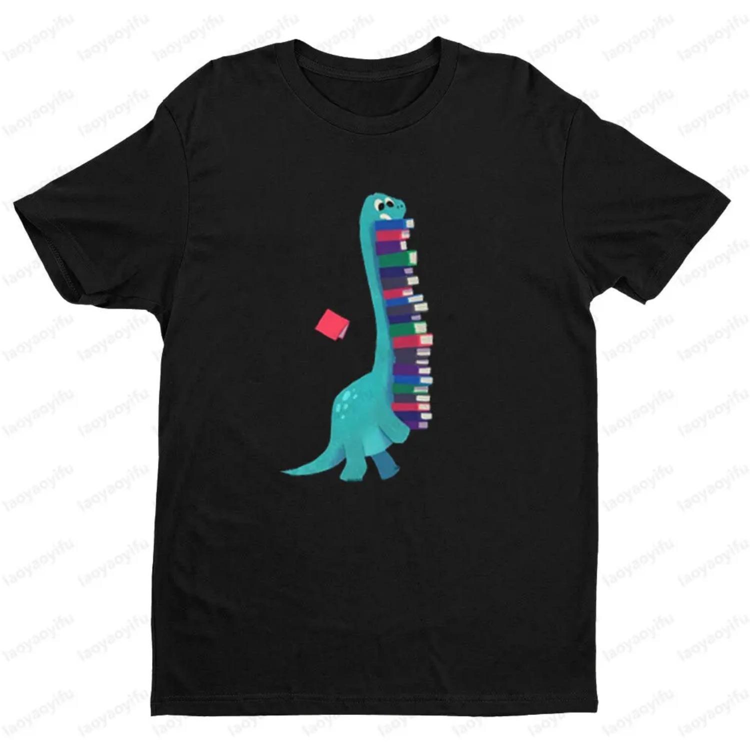 

The Cute Dinosaur Is Carrying Books shirt Funny Unique Design Printed T-shirt Men women universal fashion casual crewneck Tshirt S чёрный