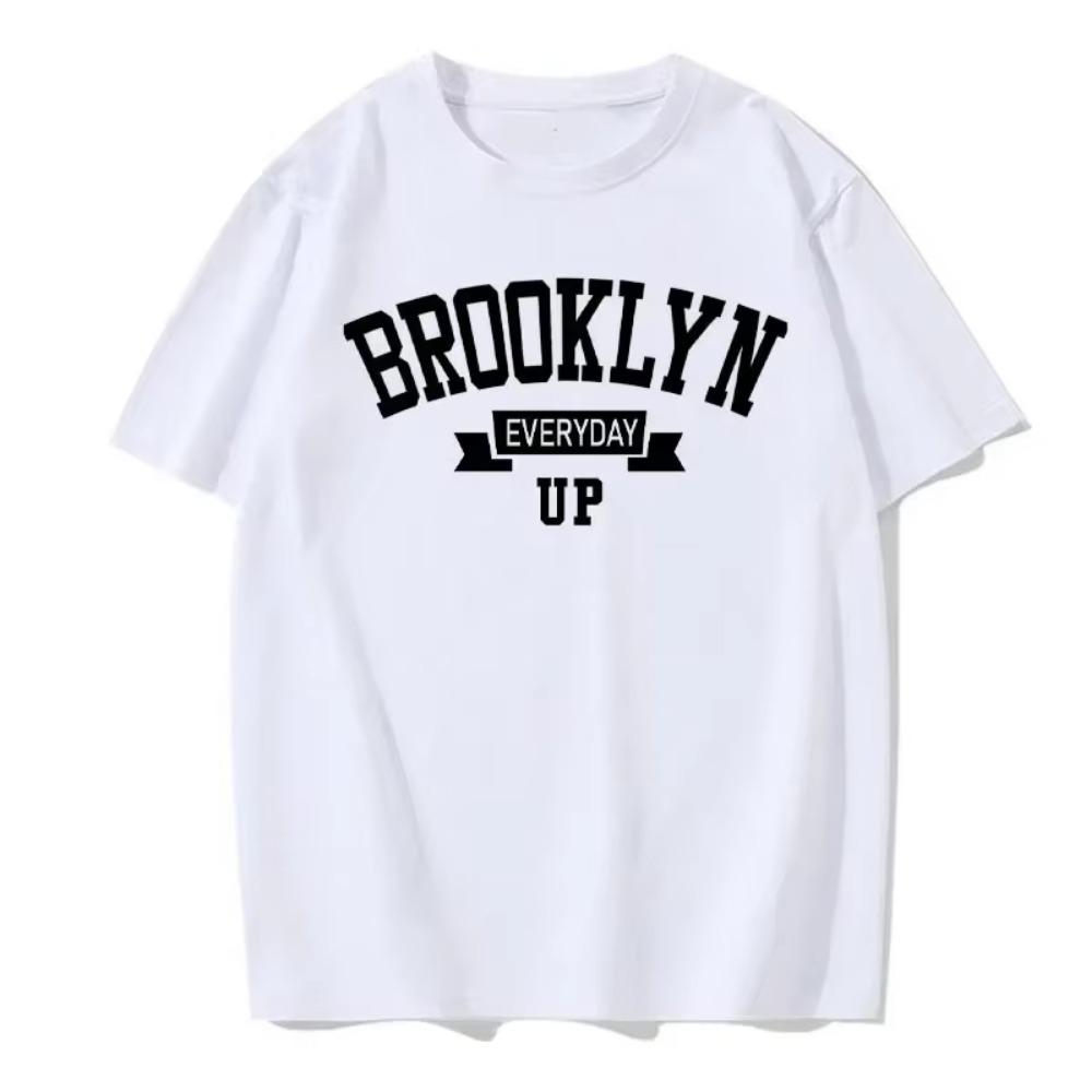 Summer Men's Cotton T-Shirt Brooklyn Print Top T-Shirt Men's Fashion Letter Vest Short Sleeve Clothing Harajuku Street Wear