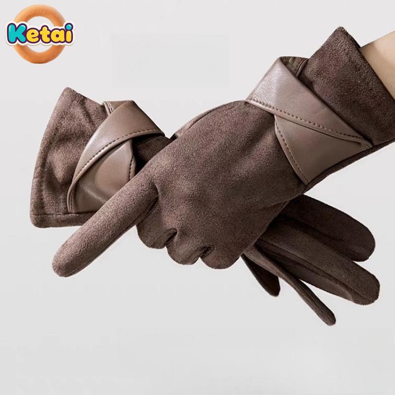 Warm Gloves for Women in Autumn and Winter, Thickened and Fashionable Touch Screen, Anti Cold Suede Adult Gloves  Black Gloves