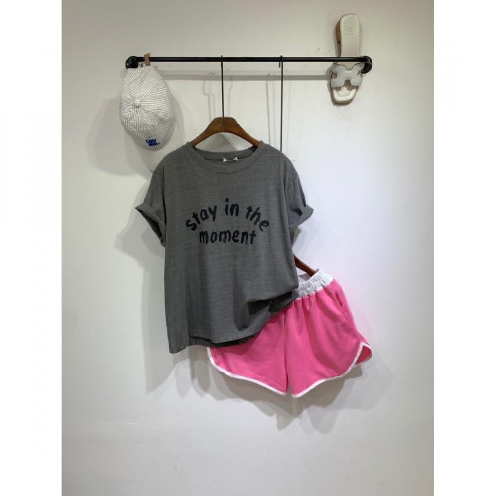 C S In The Room Big Size Suede PigmenT leTTerIng ShorT Sleeve T ShirT 4Color