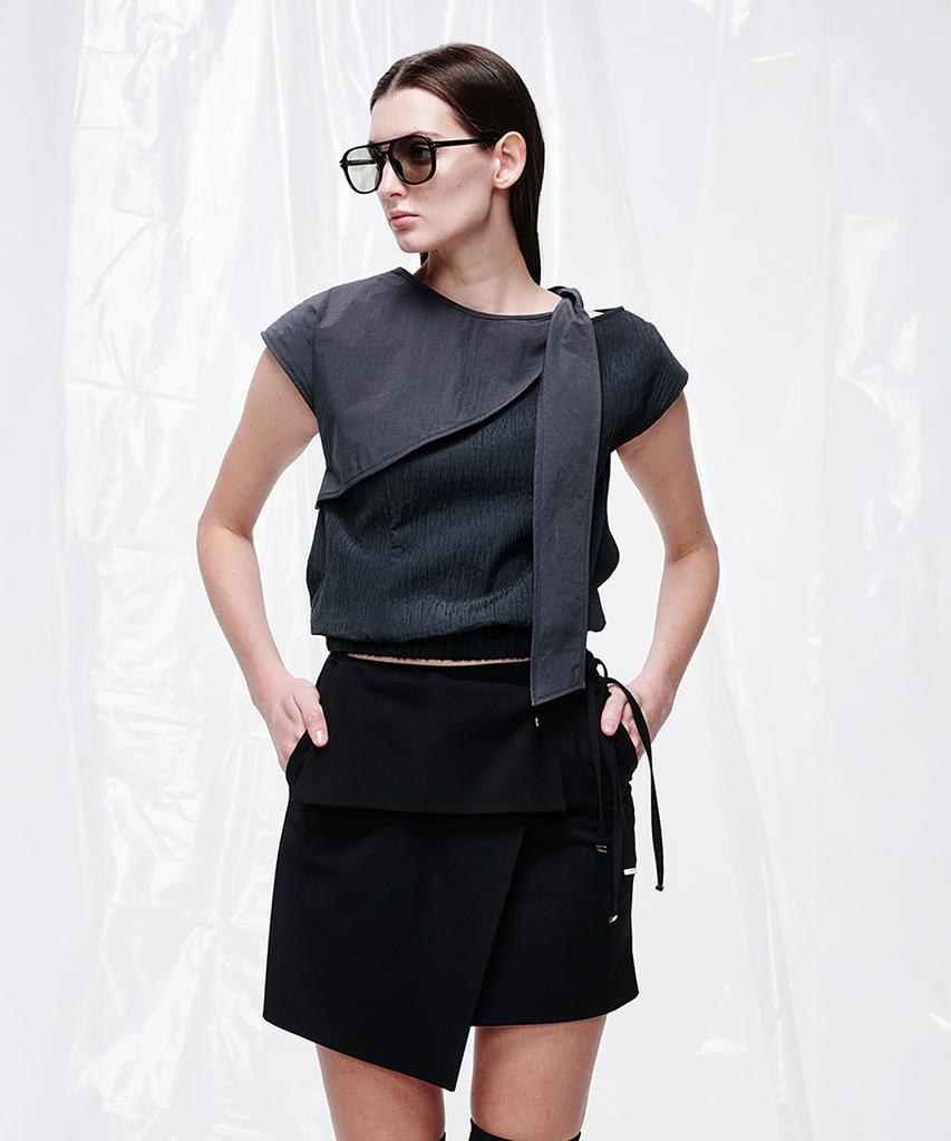 Seutimillon Tie Tidale Sleeveless Blouse_Charcoal
