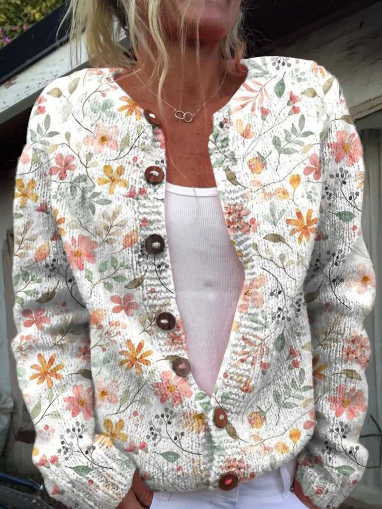 European Style 3 D Print Cardigan Knitted Jacket Spring and Fall Women 7 Sweater