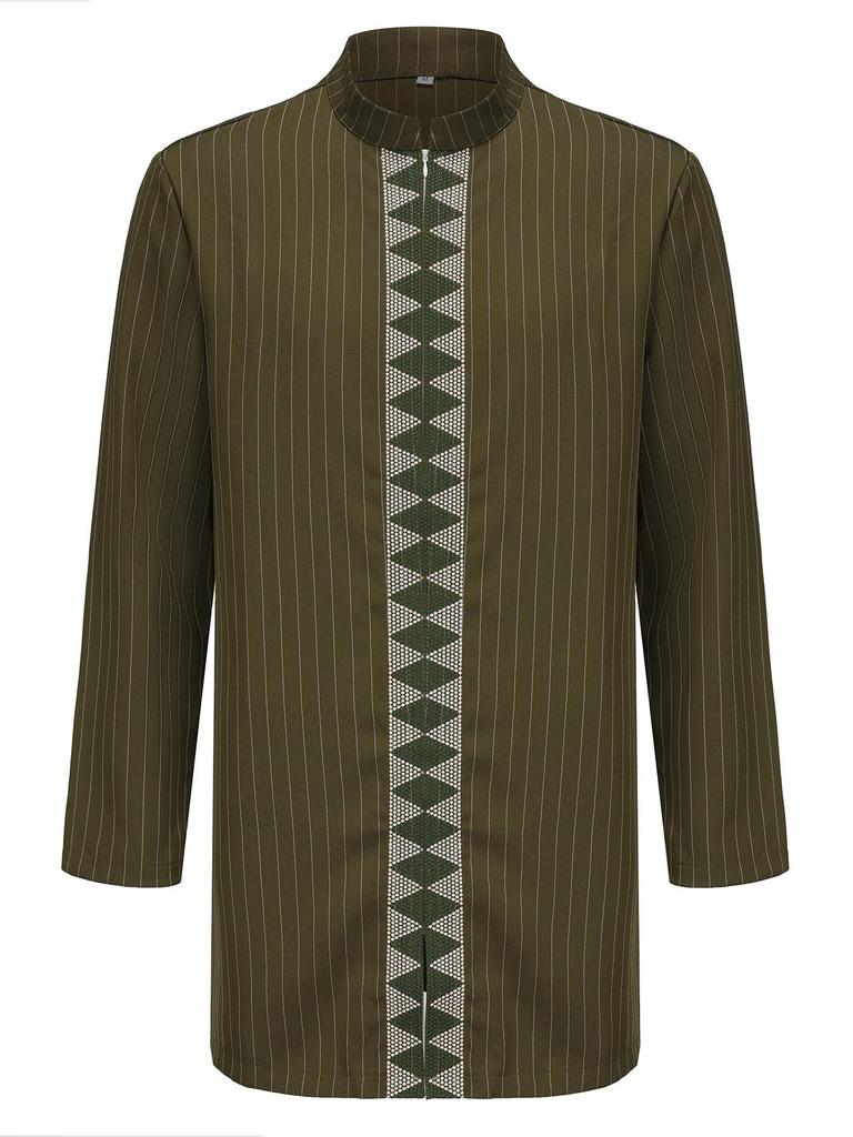 2024 African Ethnic Men's Striped Embroidered 2-Piece Casual Suit Set