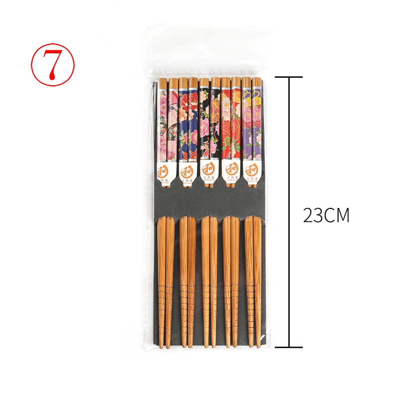 5 pairs of bamboo chopsticks household long chopsticks family pointy cute personality bamboo non-slip set tableware chopsticks