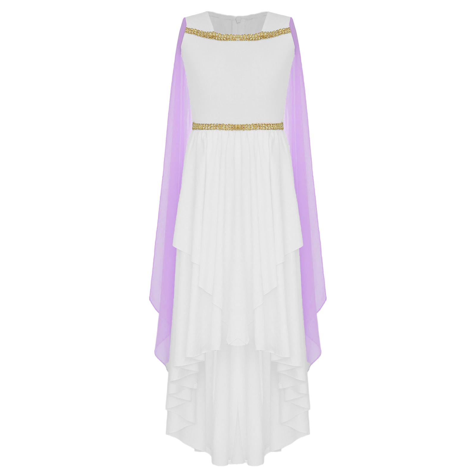 

Дівчинка Хелловін Костюм Стародавньої Грецької Тоги Без рукавів Шаль Печворк Сукня, що струмує Стародавній Рим Єгипет Принцеса 5-6 Years лавандовий