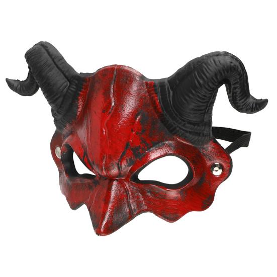 Demon Half Face Mask Realistic Red Satan Goat Mask with Adjustable
