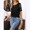 Damen Sommer T-Shirt Elegant Strick Zauberspitze Rundhals Lose Mesh Spleißen Kurzarm Top