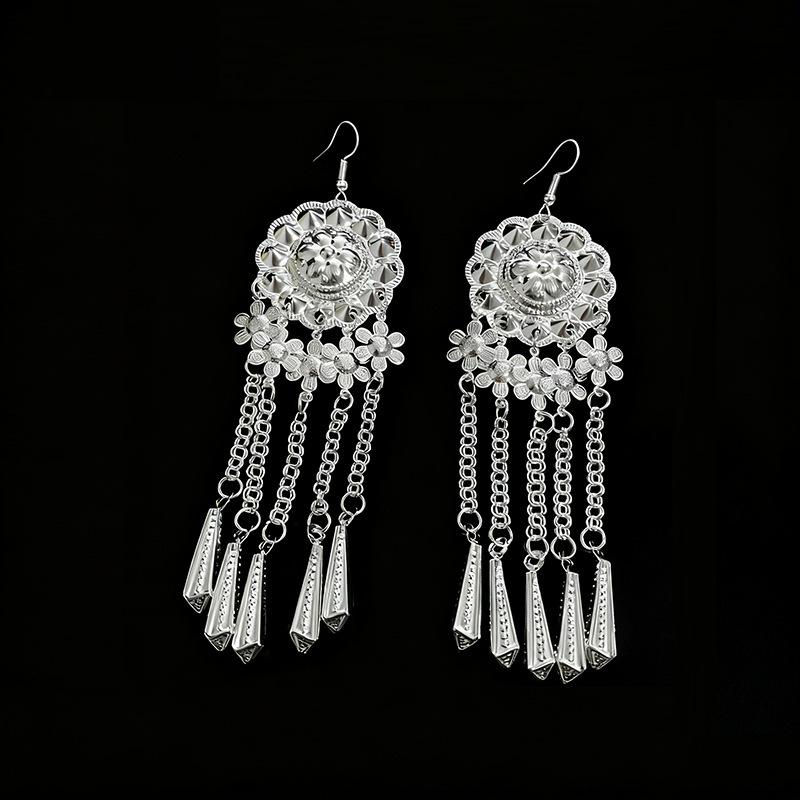 Ethnic style earrings Alloy silver-plated Miao ethnic minority Dong Yi earrings Earrings