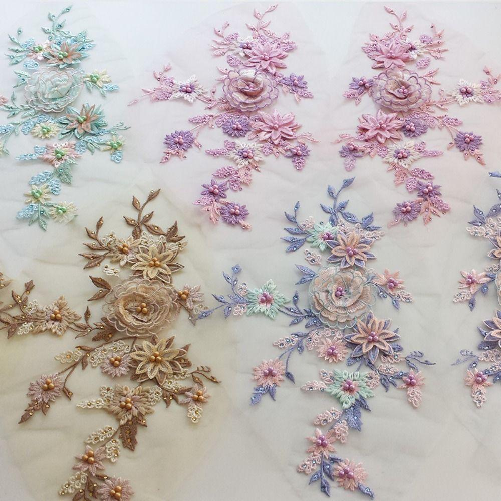 3D Flower Floral Embroidered Patches Pearl Stamen Flower Patches DIY Clothing Decoration