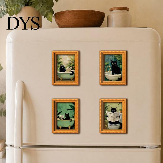 Halloween Refrigerator Magnets Black Cat Wooden Magnet, Theme Decorative Miniature Art Wall Magnetic Decal, for Kitchen Cabinets And Whiteboards Decor