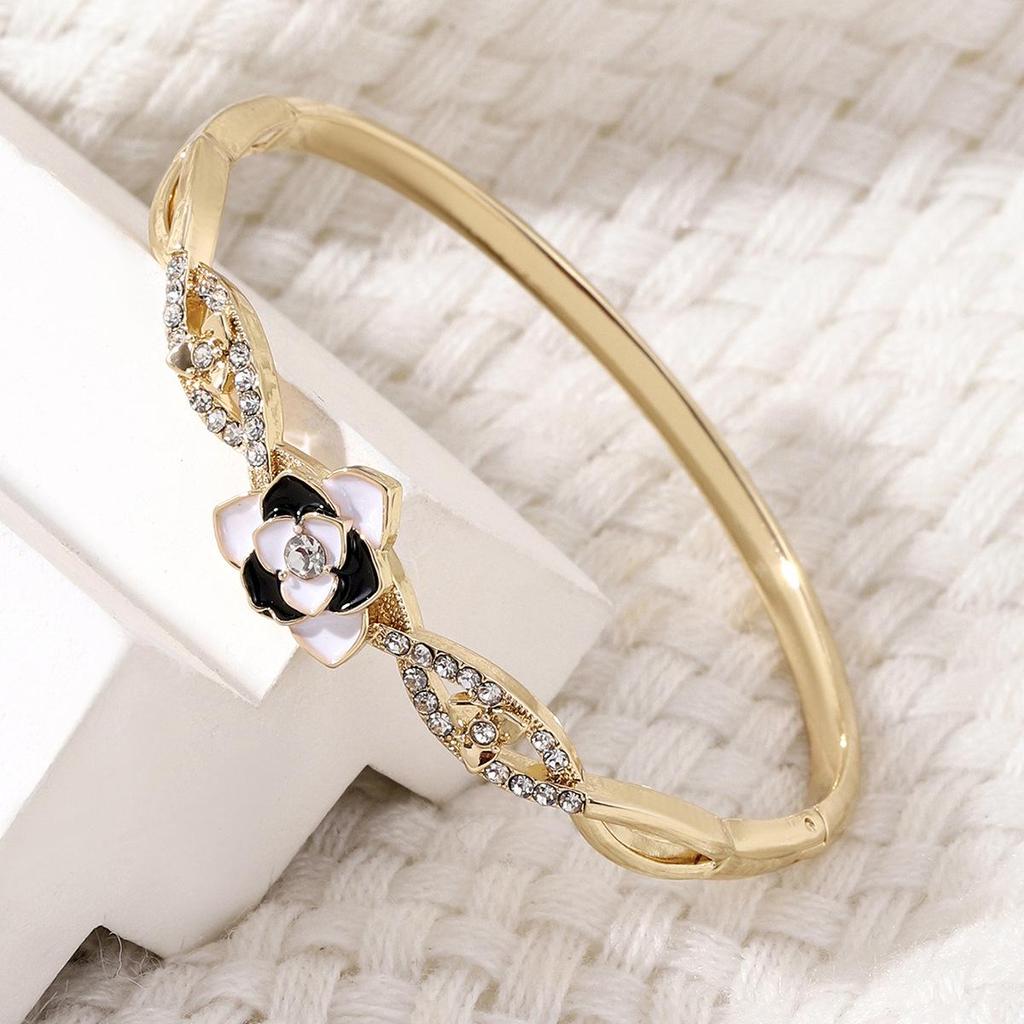 Retro Lotus Diamond-Encrusted Cloisonné Enamel Bracelet - Colorful Luxury Women's Bangle Jewelry