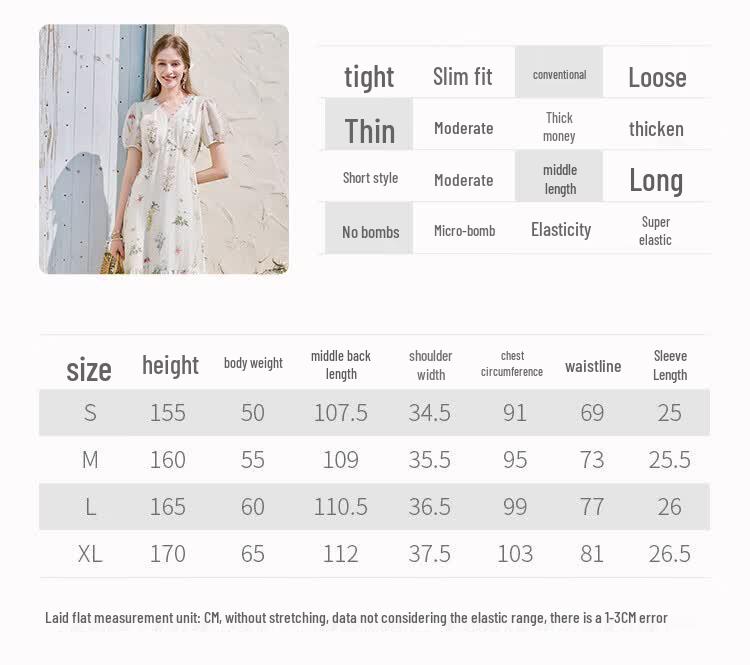 Women's French Style Floral Linen Blend Midi Dress