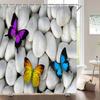 Stones And Butterfly Art Shower Curtain Zen SPA White Waterproof Bathroom Curtain Extra Long Polyester Fabric for Bathtub Decor