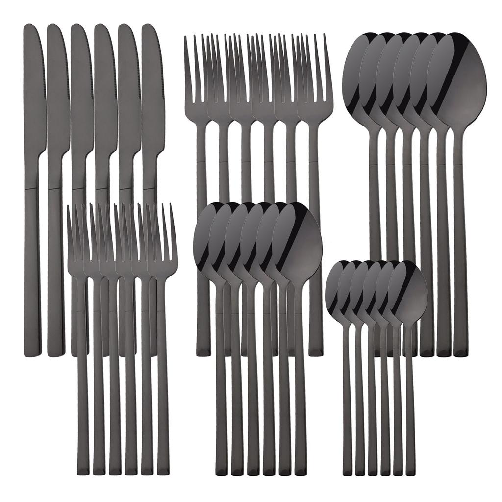 36Pcs/6Sets Mint Gold Cutlery Set Mirror Stainless Steel Flatware Knife Dessert Fork Tea Spoon Dinnerware Kitchen Restaurant Tableware