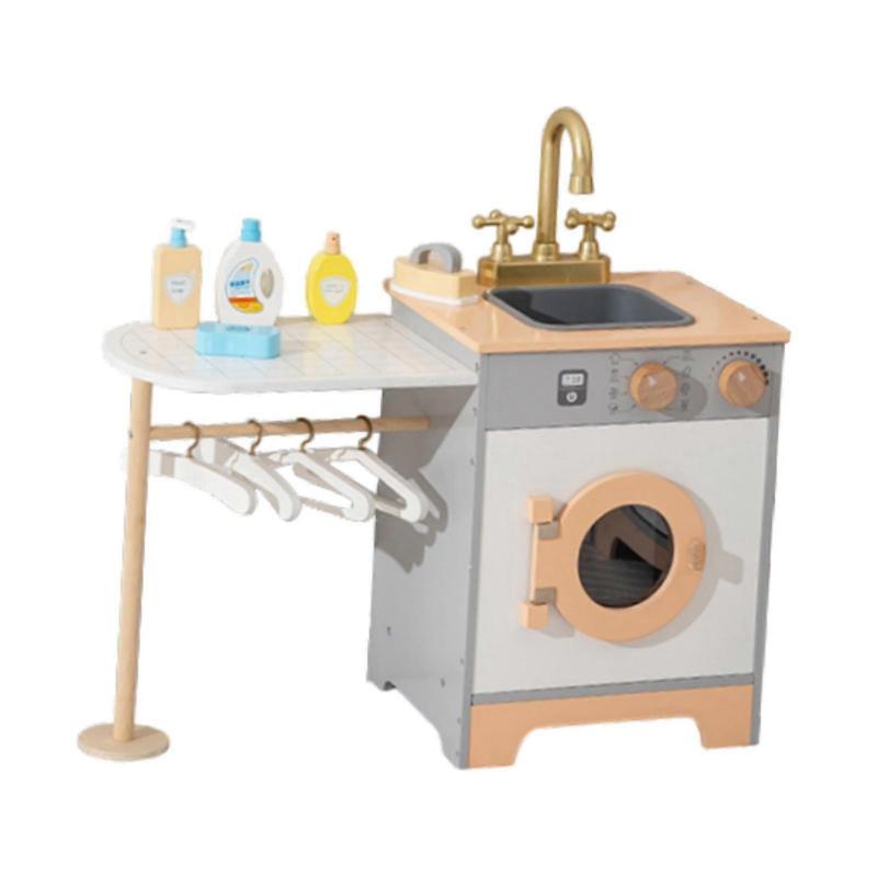 Kids Washing Machine Plays Set Wooden Play Washing Machine Toy Toddlers Kids