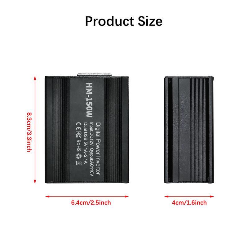 150W Car Inverter DC 12V to AC 110V US Version Auto Power Inverter USB 1A  2.1A Fast Charging Charger For Car Power Adapter