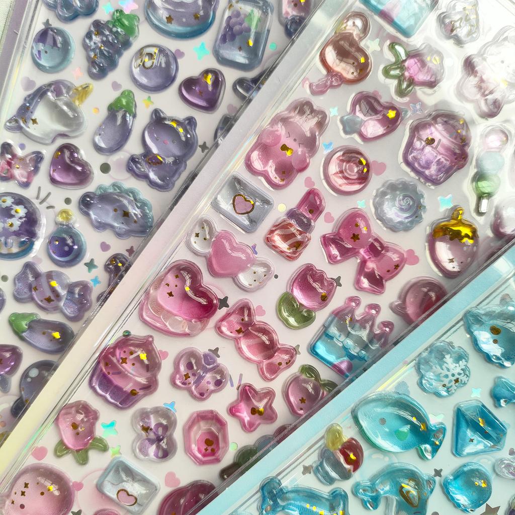 Adorable Cartoon Dreamy Rabbit Crystal Embossed 3D Foam Stickers for Kids DIY Journal Decoration School Reward Gift Prize Supplies