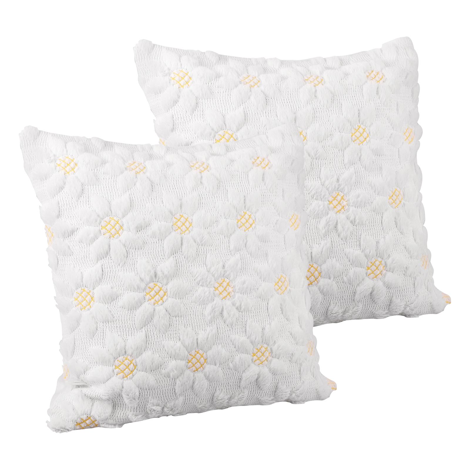 

2Pcs Throw Pillow Cover 18Inch Square Soft Plush Couch Pillowcase with Invisible Zipper Pink Bow/Sunflower Sofa Cushion Cover
