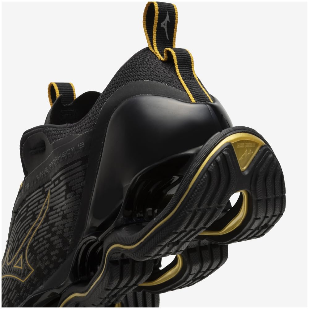 Mizuno Wave Prophecy 13 Løping Tykke Svarte x 2E Sko, Jogging, Trening, Sport, Lettvektig, Spenstig, Såle, Gull, 25.5 cm,