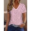 T-shirt estiva casual da donna con scollo a V e maniche corte, con alla moda stampa 3D, adatta per uscite o per stare a casa